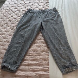 Old Navy Black and White Striped Tapered Linen Pants